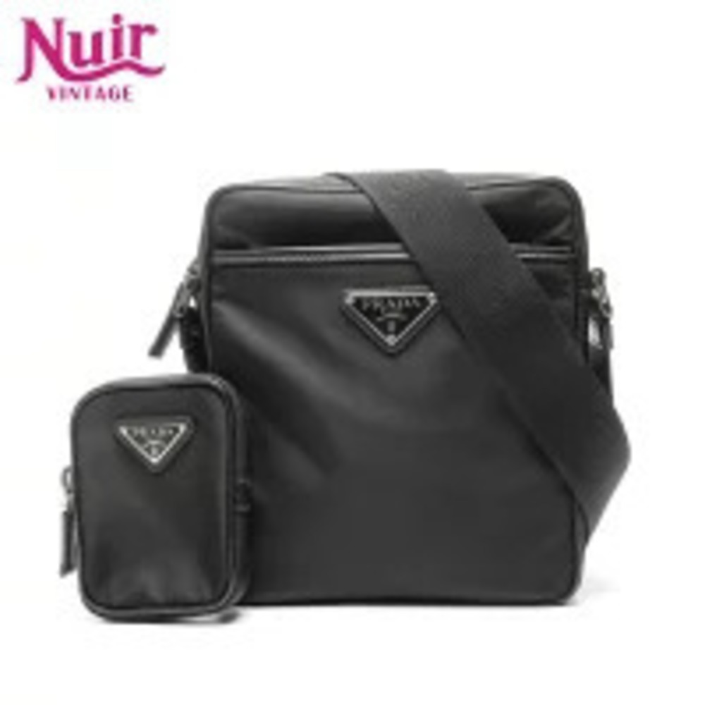 Prada ReNylon Saffiano leather shoulder bag removable pouch Black
